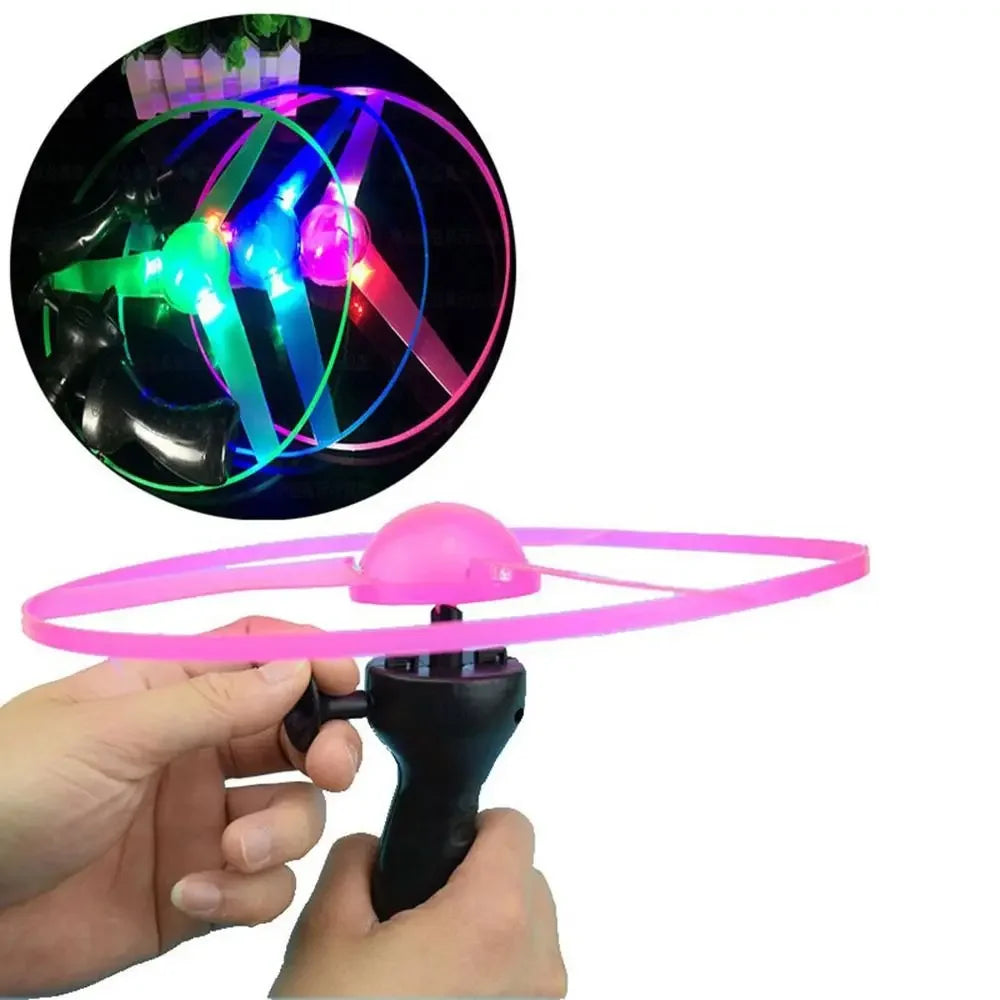 Kids Luminous Flying Disc Propeller Toys LED Lighting Pull String Flying UFO Toy Spinning Top Outdoor Game Sports Toy Gift