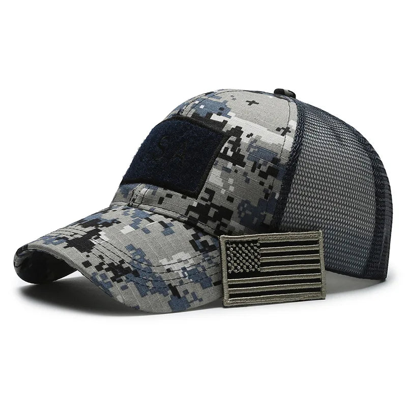 Men&#39;s American Flag Camouflage Baseball Cap – Breathable Tactical Outdoor Hat, Adjustable and Stylish Casquette