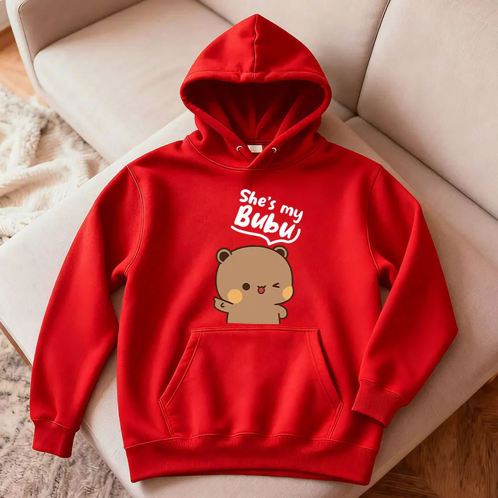 Bubu Dudu Bear Matching Couple Hoodies for Men and Women, Cute His and Hers Pullover Sweatshirts, Casual Fall Winter Outfit