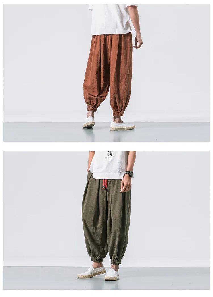 New Oversized Men Harem Pants Loose Chinese Style Cotton and Linen Sweatpants Joggers High Quality Casual Trousers Men