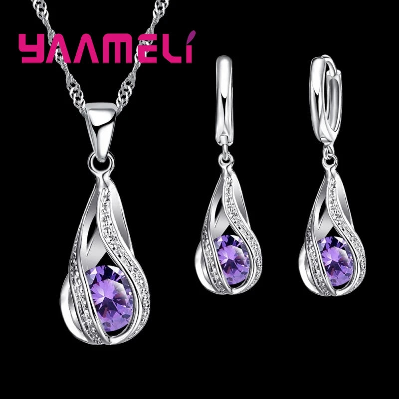 925 Sterling Silver Cubic Zircon Bridal Jewelry Set for Women, Crystal Necklace and Earrings, Elegant Wedding Gift