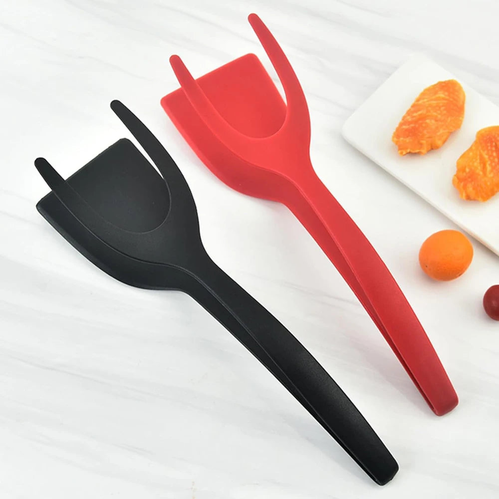 2-in-1 Grip Flip Spatula Tongs: Non-Stick Nylon Egg Flipper for Pancakes, Fish, French Toast, and Omelets