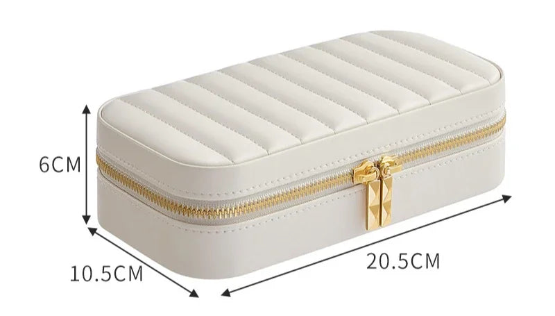 Portable Large Capacity Jewelry Storage Box with Double Metal Zipper, Mirror Compartment for Earrings, Necklaces and Accessories