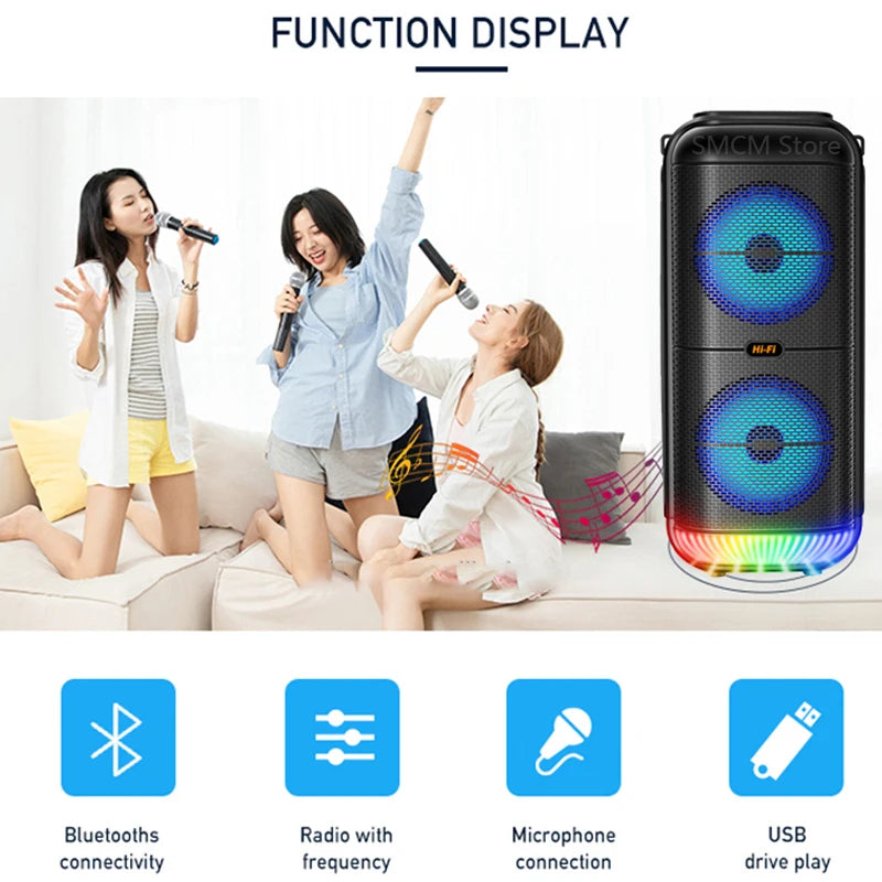 Super Large Outdoor Bluetooth Speaker - 1200W Power, Portable Column with Mic