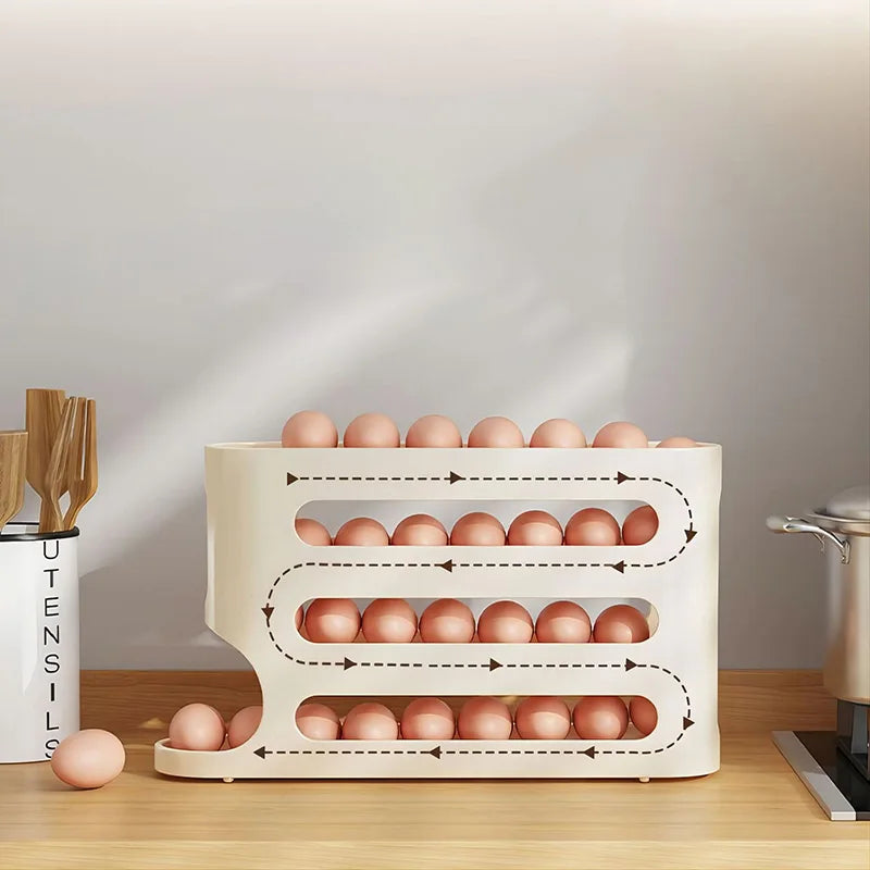 4-Layer Automatic Rolling Egg Holder Rack: Fridge Egg Storage Box and Organizer for Kitchen Refrigerators