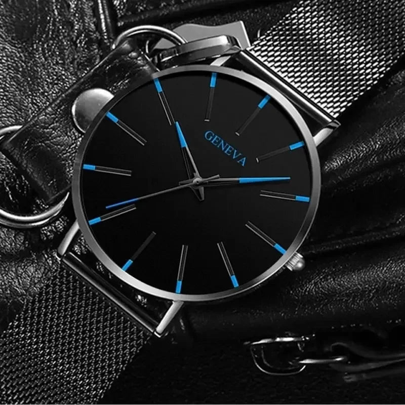 Minimalist Ultra-Thin Men&#39;s Quartz Watch – Stainless Steel Mesh Strap for Business &amp; Casual Style