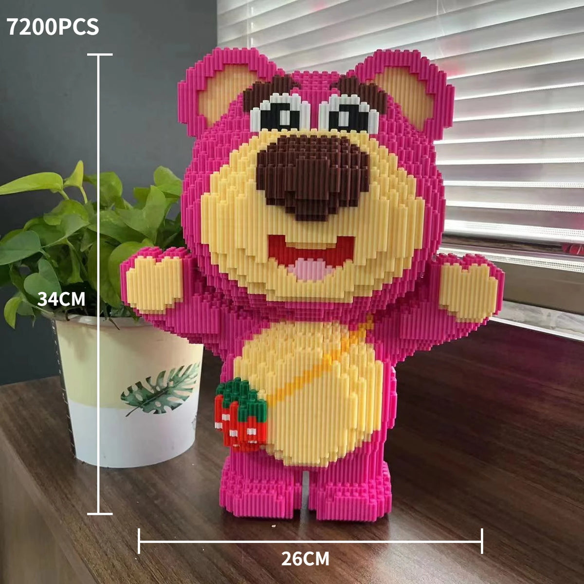 30cm Large Strawberry Bear Building Block Set, Cute DIY Assembly Puzzle Toy, Creative Gift for Kids