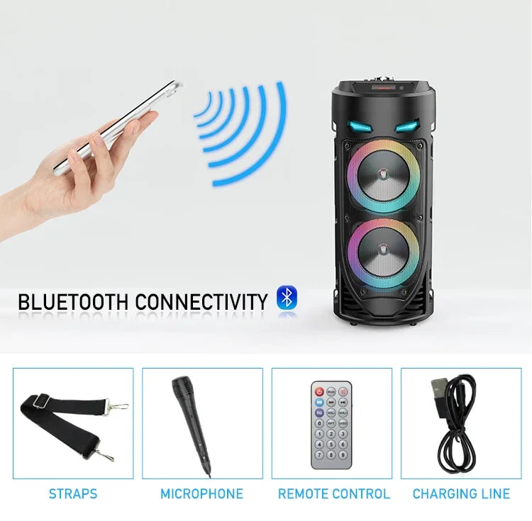 30W Wireless Column Bluetooth Speaker - Portable Subwoofer for Parties with Microphone