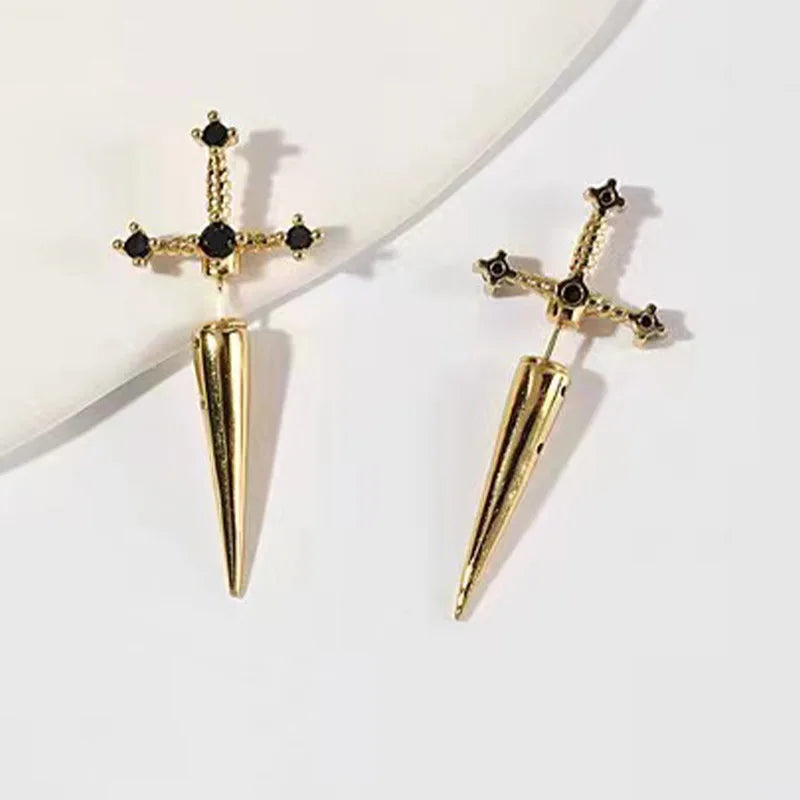 Kinitial Gothic Sword Earrings – Removable Dagger Ear Jackets (Front &amp; Back)