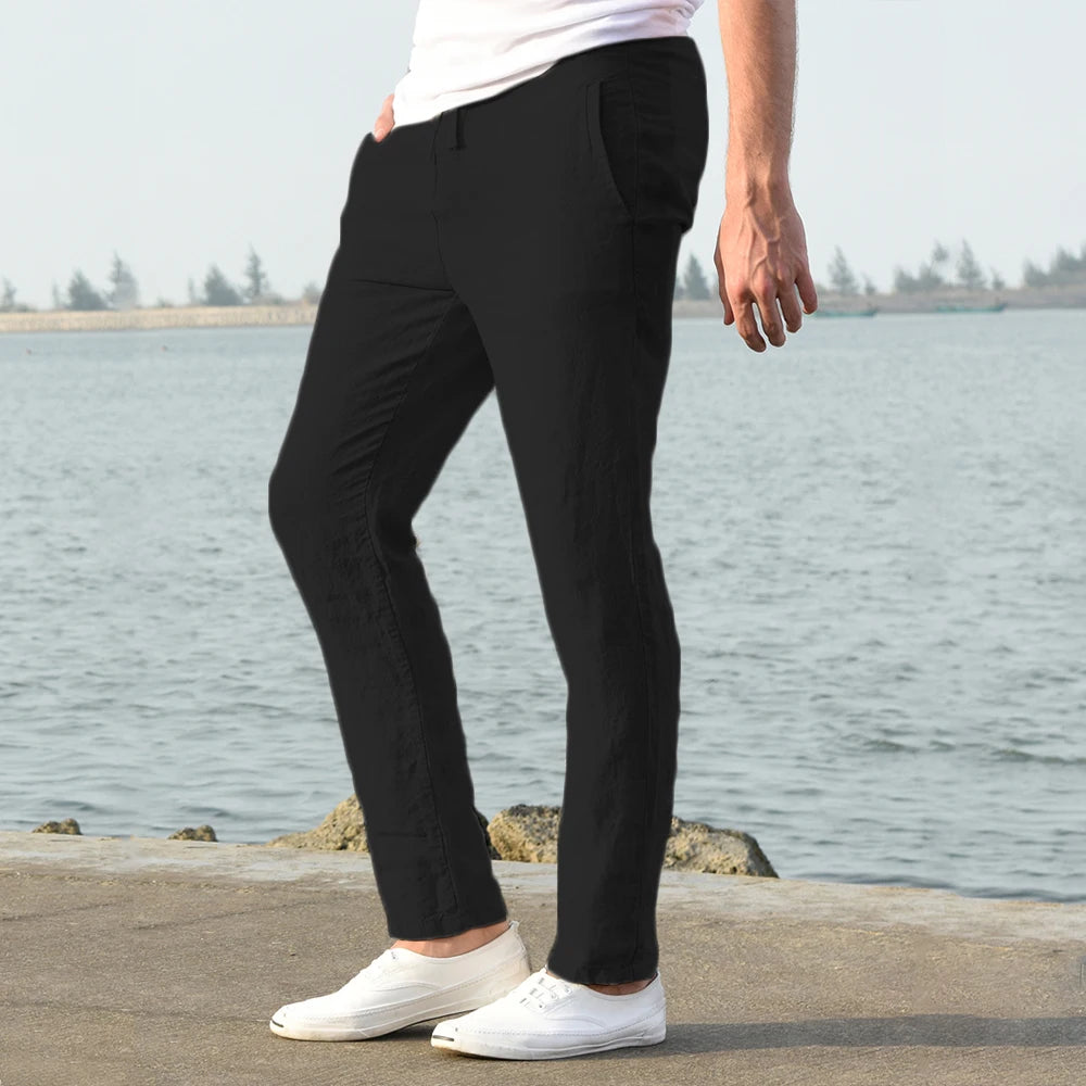 2023 Men&#39;s Cotton Linen Pants Male Autumn New Breathable Solid Color Linen Trousers Fitness Streetwear S-3XL