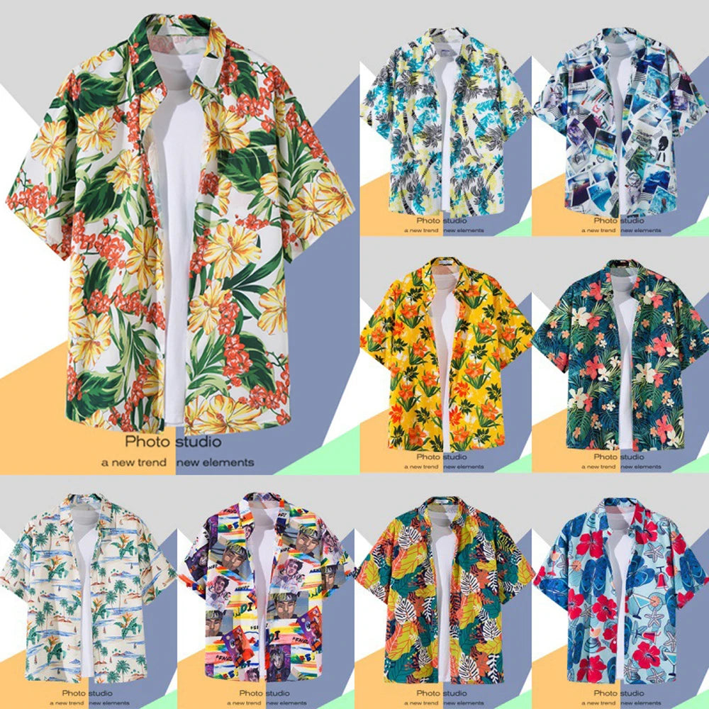 Men&#39;s Retro Hawaiian Shirt - Short Sleeve Floral Print Beachwear