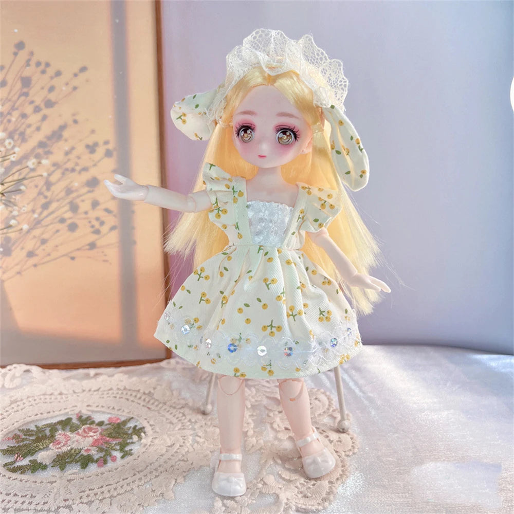 23cm BJD Doll with 3D Eyes and Movable Joints, DIY Dress-Up Doll with Clothes, Birthday Gift for Girls