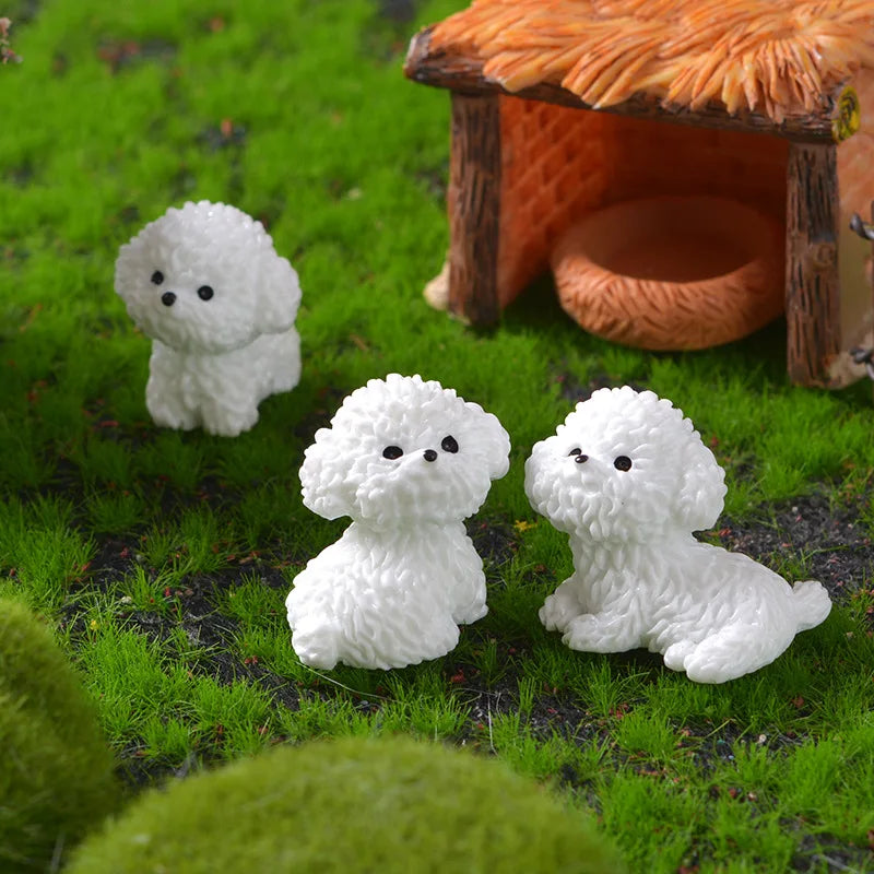 Mini Bichon Frise Dog Figurine: Cute Ornament for Fairy Garden and Home Decor