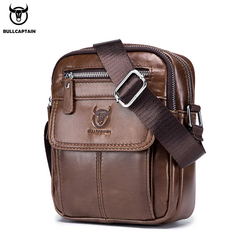 Bullcaptain Men&#39;s Shoulder Bag - Casual Business Messenger Bag, High-Quality Cow Leather with Large Capacity