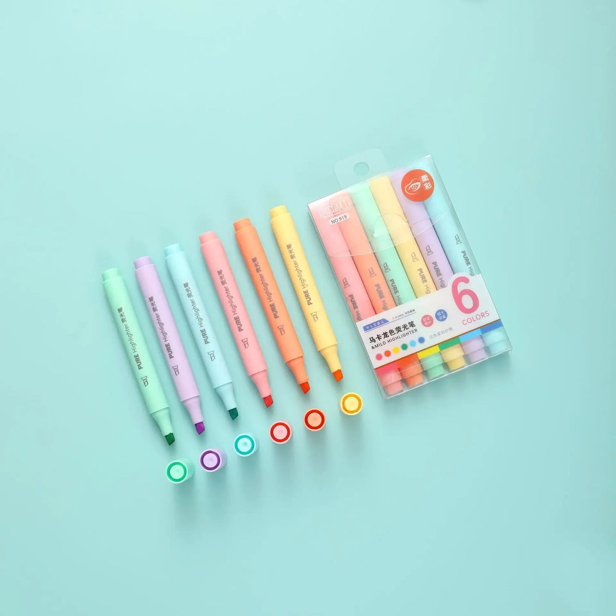 6pcs Pastel Macaron Highlighter Set - Cute Fluorescent Marker Pens for School