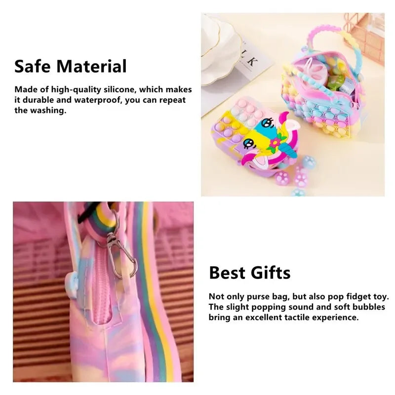 1PC Pop Purse - Silicone Sensory Push Bubble Crossbody Bag, Unicorn Handbag &amp; Coin Pouch for Kids