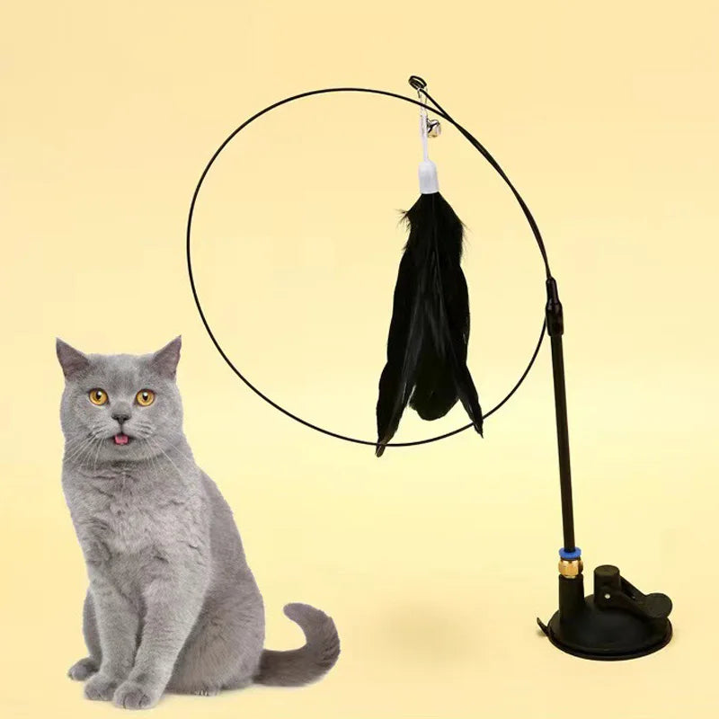 Interactive Feather Wand Cat Toys: Detachable Kit with Suction Cup and 2 Replacement Feathers