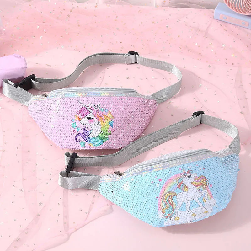 Shiny Sequin Unicorn Fanny Pack - Girls&#39; Waist Bag for Outdoor Travel &amp; Holiday Gifts