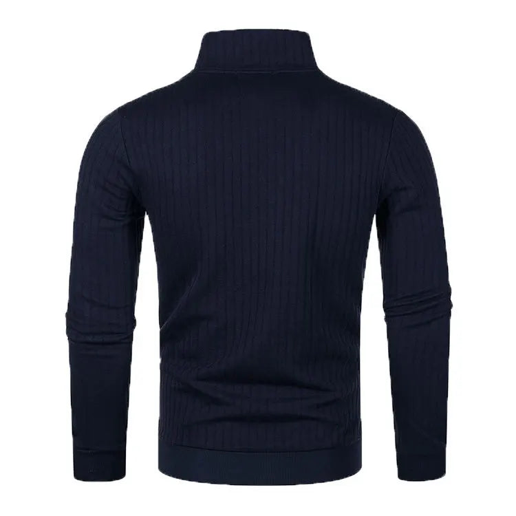 Men&#39;s Semi Turtleneck Long Sleeve Half Zip Pullover Knitted Sweater - Female Knitwear Tops