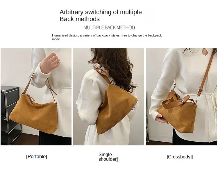 Suede Zipper Shoulder Bags - Fashionable Versatile Pillow Crossbody Bags for Women