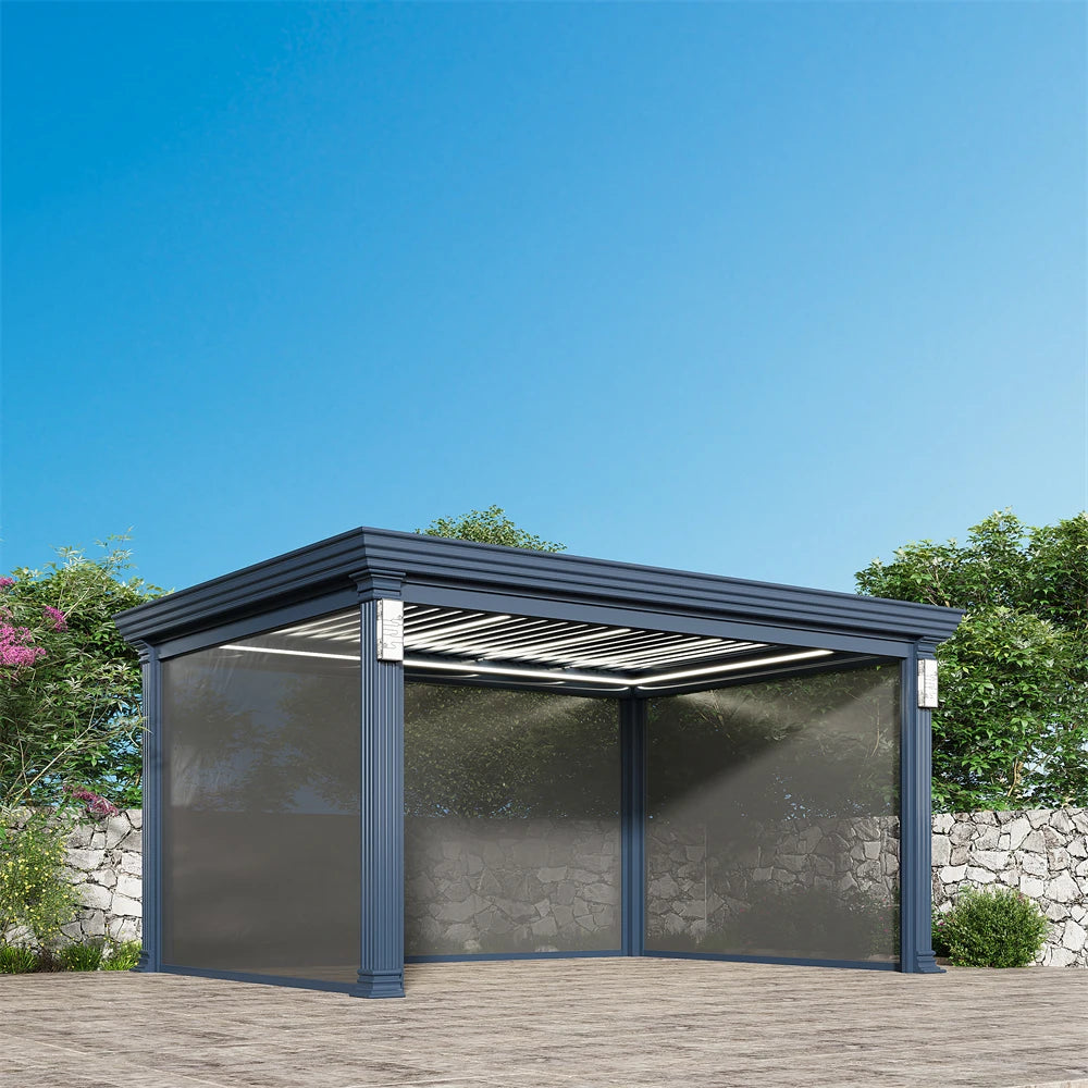 Customizable Louvered Pergola with Adjustable Waterproof Roof - Motorized Remote Control