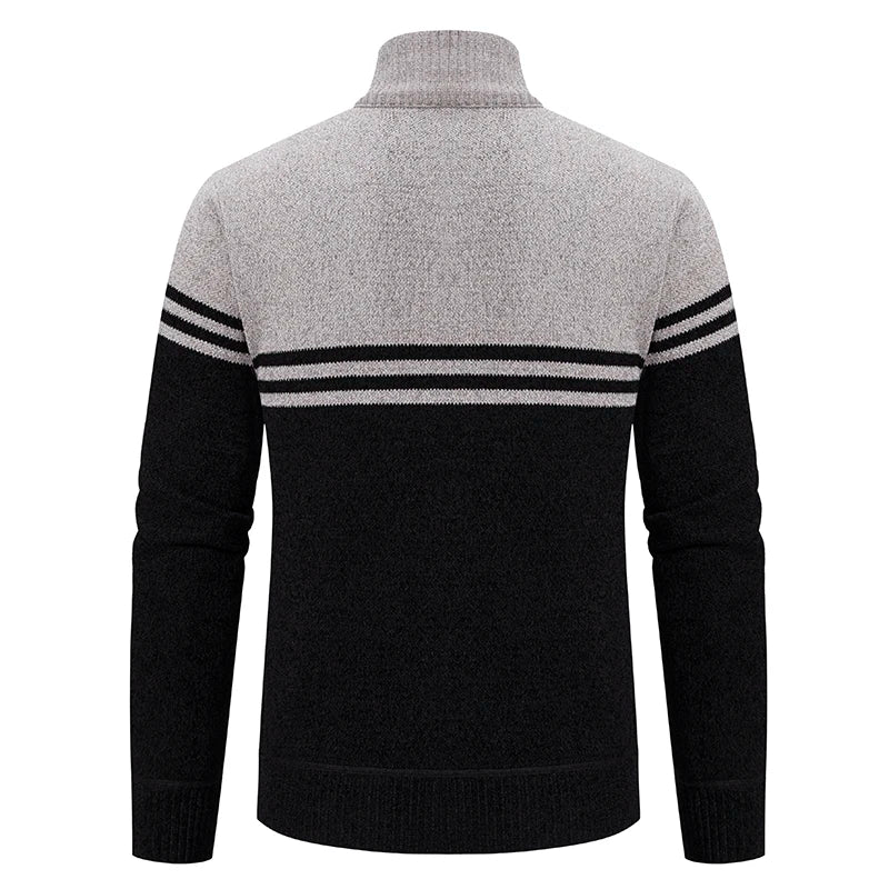 Men&#39;s New Winter Sweater Thick Fleece Warm Sweater Casual Stand Collar Zipper Cardigan Fashion Striped Coat