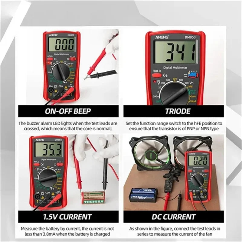 Portable LCD Digital Multimeter – AC/DC Voltage, Diode Tester, Current and Resistance Meter, Ammeter Multitester with Test Probes