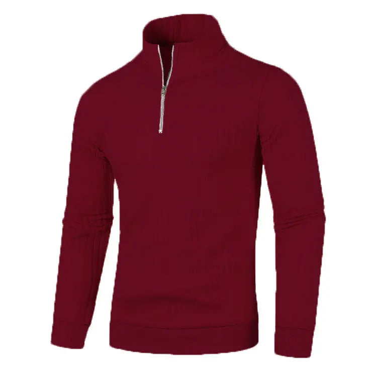 Men&#39;s Semi Turtleneck Long Sleeve Half Zip Pullover Knitted Sweater - Female Knitwear Tops