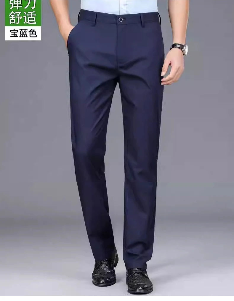 Male Smart Casual Pants Stretchy Sports Men&#39;s Fast Dry Trousers Spring Autumn Full Length Straight Office Black Navy Work Pants