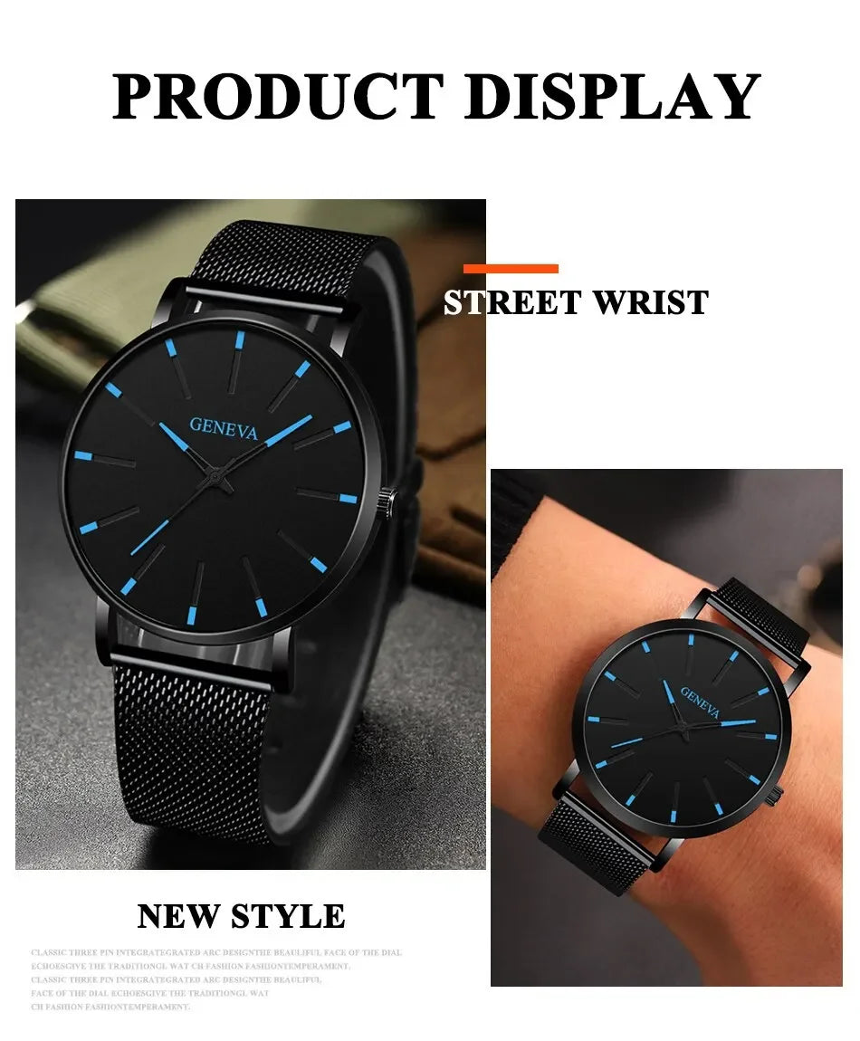 Minimalist Ultra-Thin Men&#39;s Quartz Watch – Stainless Steel Mesh Strap for Business &amp; Casual Style