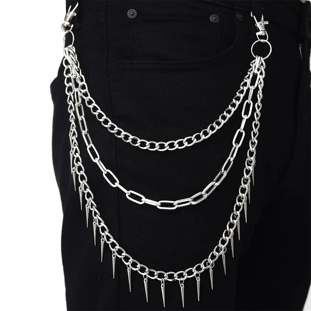 Layered Pants Chain – Spiked Pocket Chain for Men and Women, Punk Rock Goth Accessories