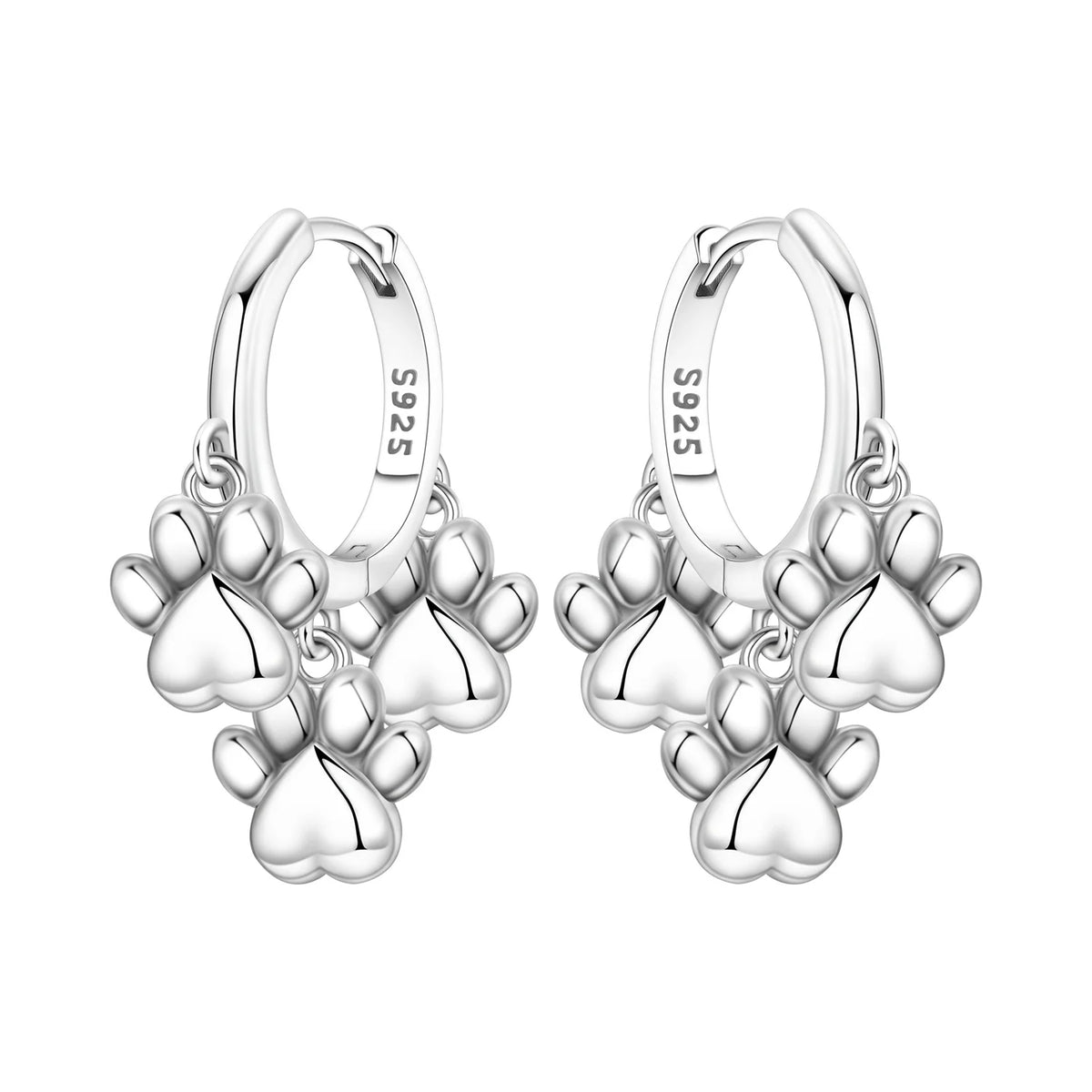 Original 925 Sterling Silver Pink Paw Print Earrings with Zircon, Heart Flower and Leaf Design, Elegant Women's Party Jewelry Gift