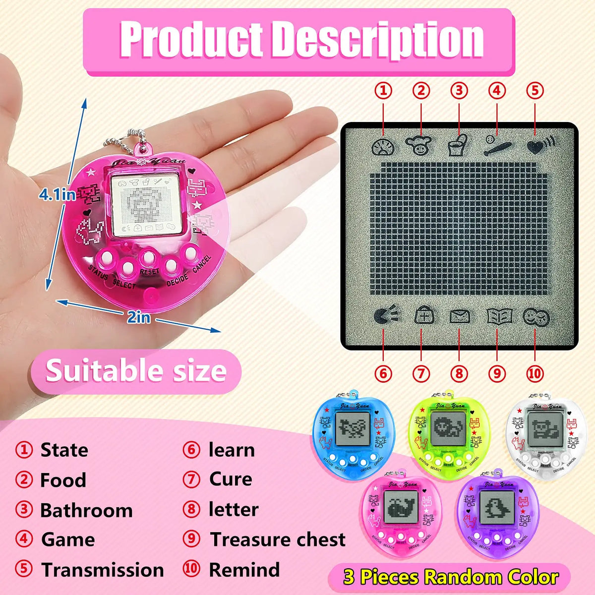 Kids Electronic Pets Game – Tamagotchi Handheld Game Console in Russian