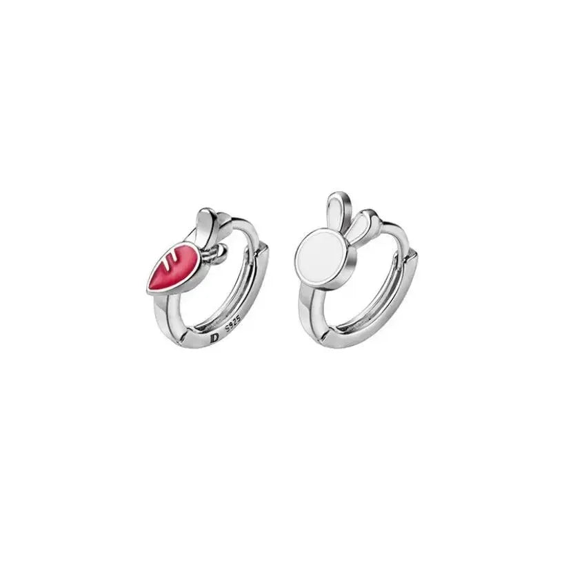 Silver Cute Rabbit Heart Hoop Earrings for Girls and Women, Baby Princess Huggie Earrings, Elegant Fashion Jewelry Gift