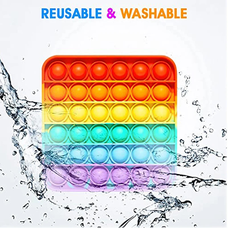 Push Bubble Fidget Toy – Rainbow Square Sensory Stress Relief Toy for Autism