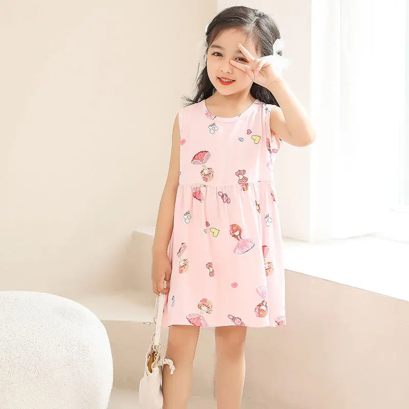 Cotton Summer Dress for Girls – Sleeveless Floral Princess Party Outfit, Perfect Kids Clothing