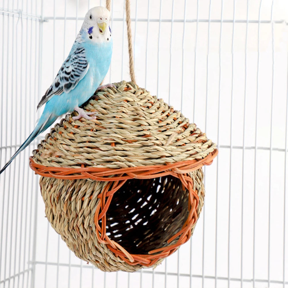 Hand-Woven Grass Bird Nest – Cozy House for Parrots, Canaries &amp; Lovebirds