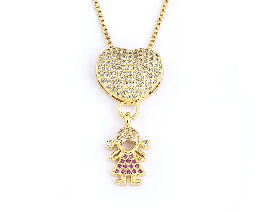 Nidin Luxury Crystal Zircon Heart Pendant Necklace for Girls and Boys, Romantic Inlaid Design Fashion