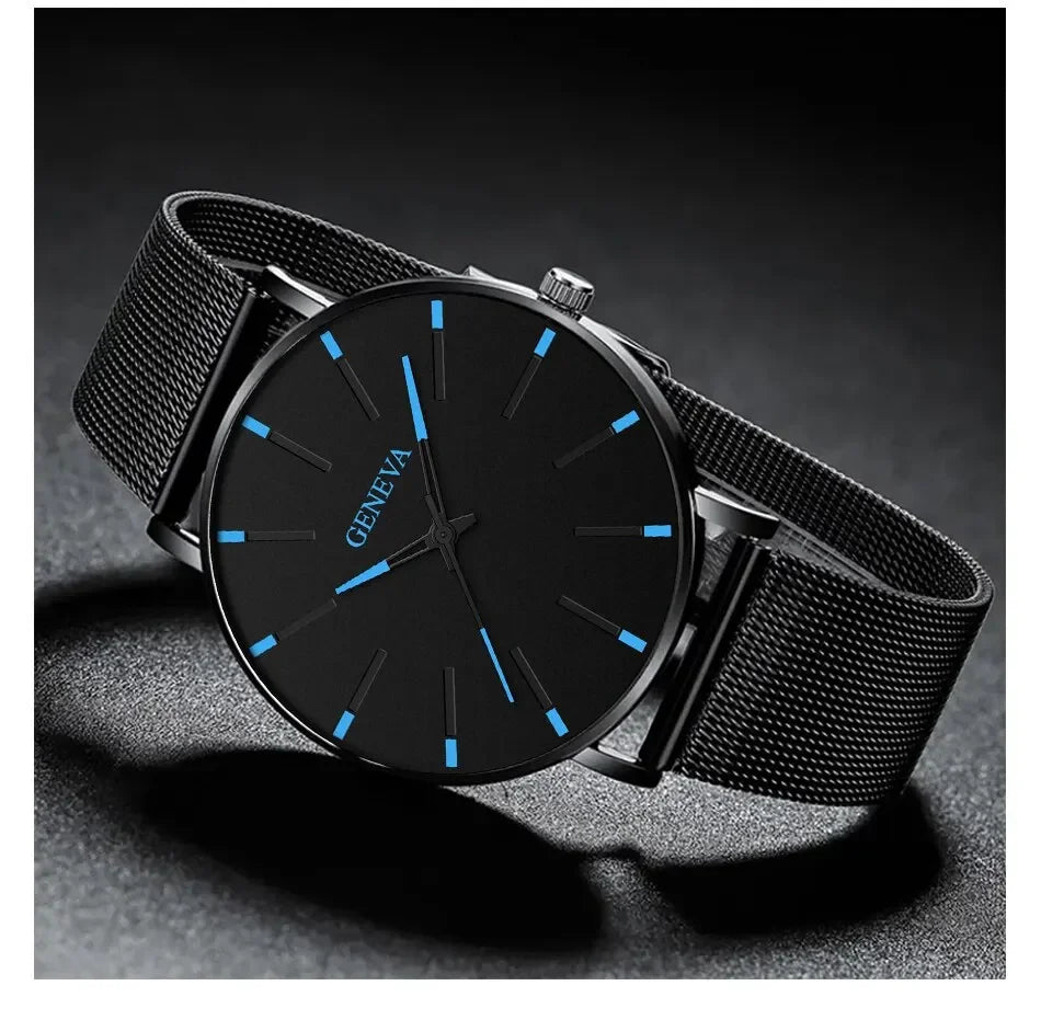 Minimalist Ultra-Thin Men&#39;s Quartz Watch – Stainless Steel Mesh Strap for Business &amp; Casual Style