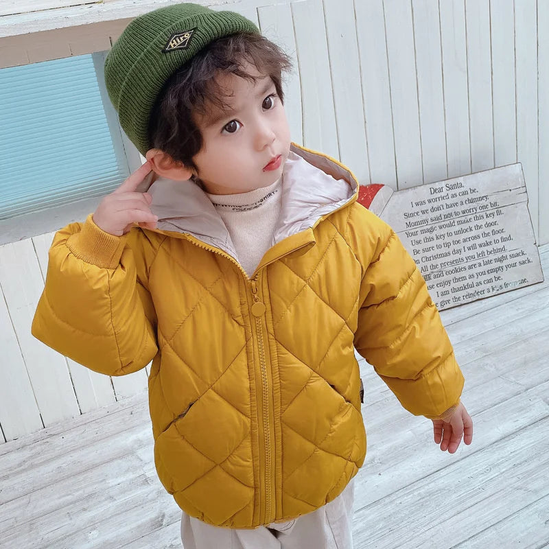 Spring New Children’s Down Jackets – Thick Warm Hooded Coats for Boys and Girls, Fashionable Outerwear for Ages 3-8 Years