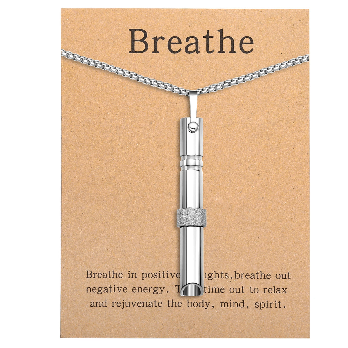 Mindfulness Breathing Necklace – Stainless Steel Stress Relief Pendant for Women and Men, Ideal for Anxiety Management