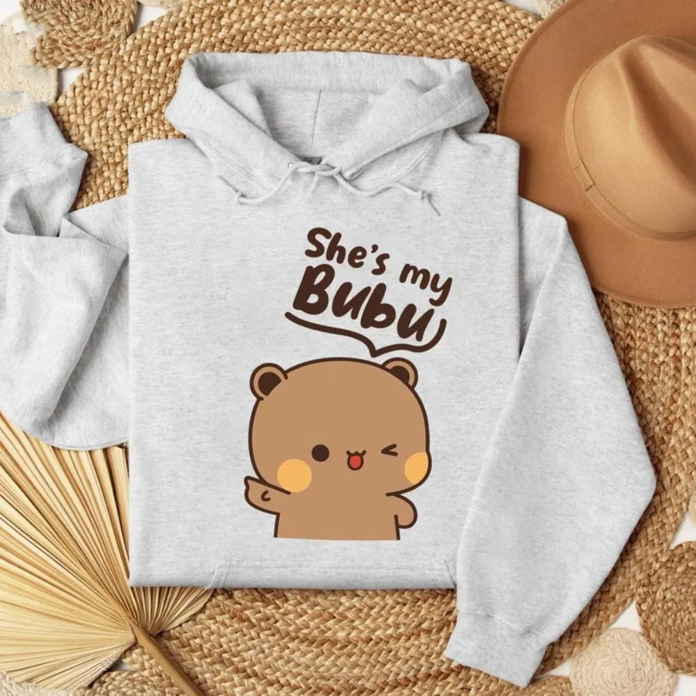 Bubu Dudu Bear Matching Couple Hoodies for Men and Women, Cute His and Hers Pullover Sweatshirts, Casual Fall Winter Outfit