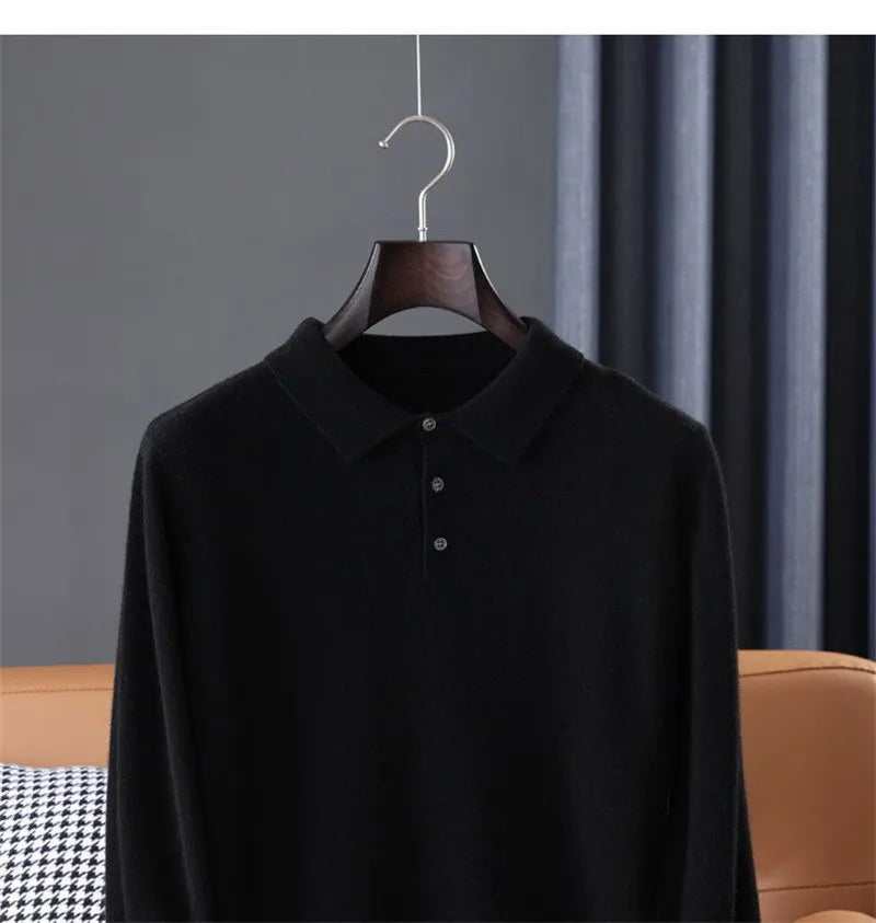 Soft Cashmere Sweater Men&#39;s Clothing Tops Autumn Winter Male Business Casual Polo Collar Knitted Pullover Spring