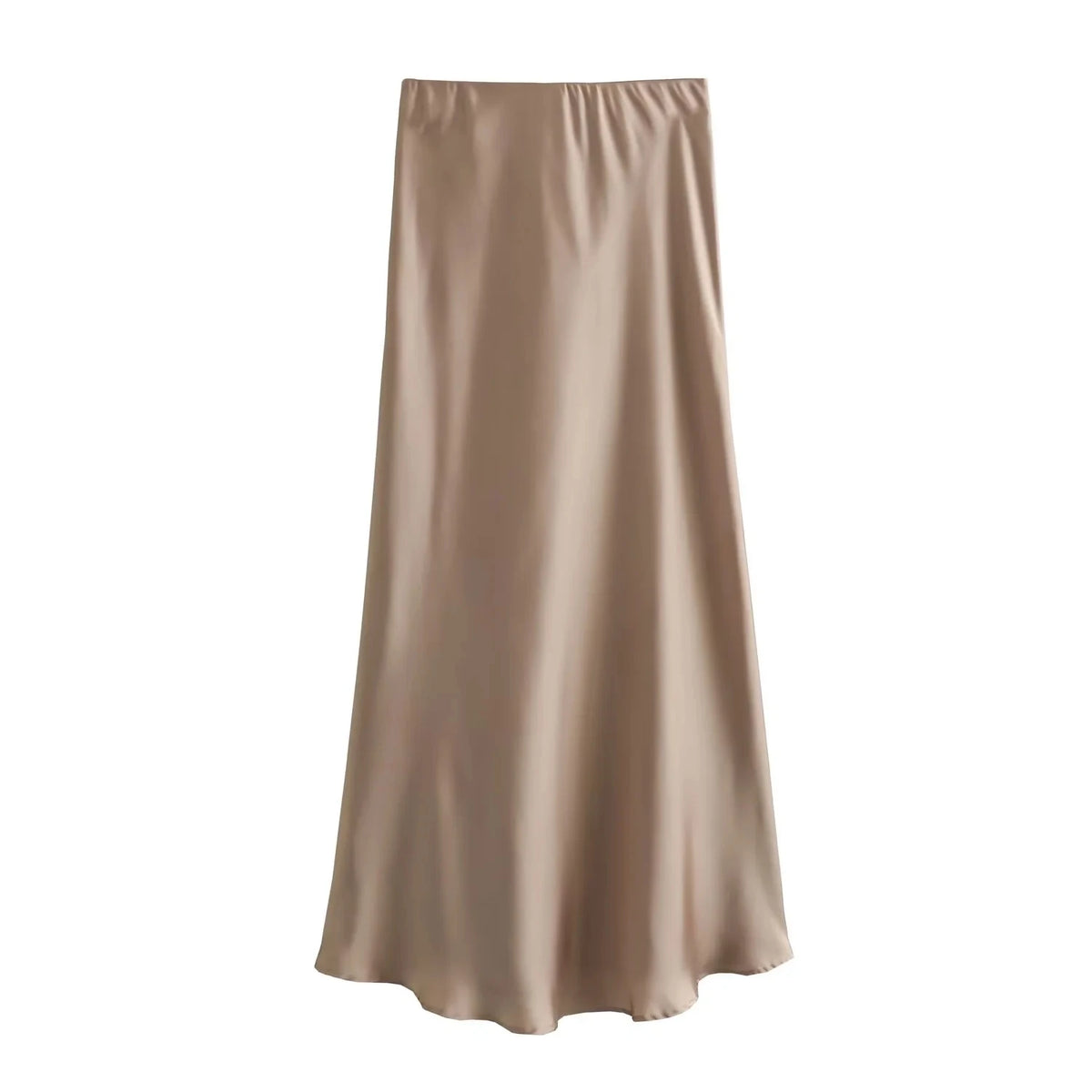 Women&#39;s Flowing Satin Midi Skirt: Vintage High-Waist Flared Hem Design