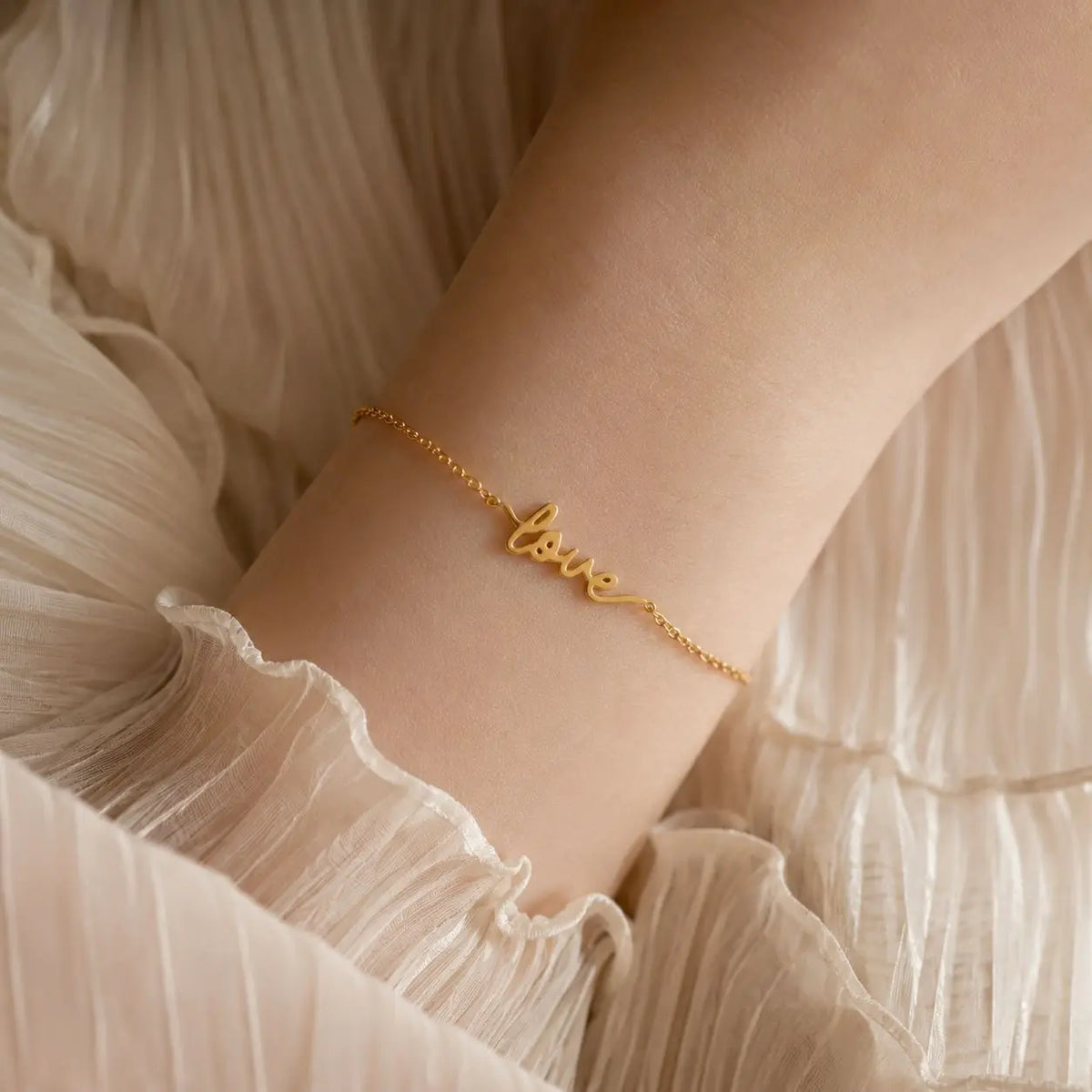 Romantic Love Letter Charm Bracelet for Women, 18K Gold-Plated Stainless Steel, Valentine’s Day Gift