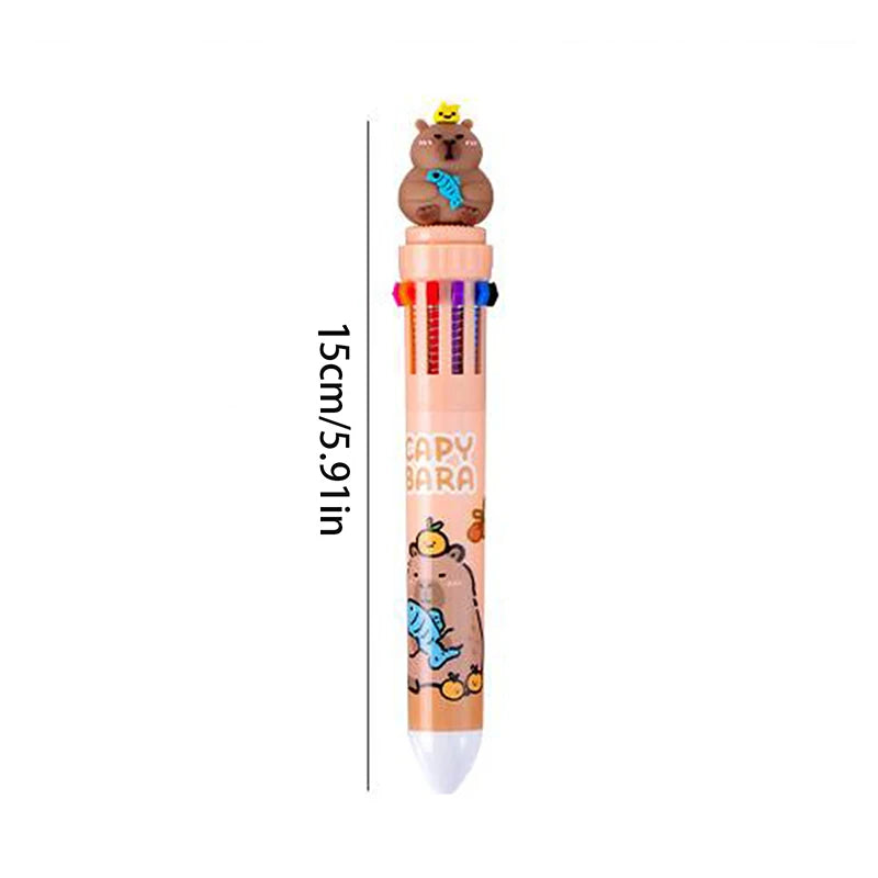 Cartoon Capybara 10-Color Ballpoint Pen - 0.5mm Gel Pen for School Supplies