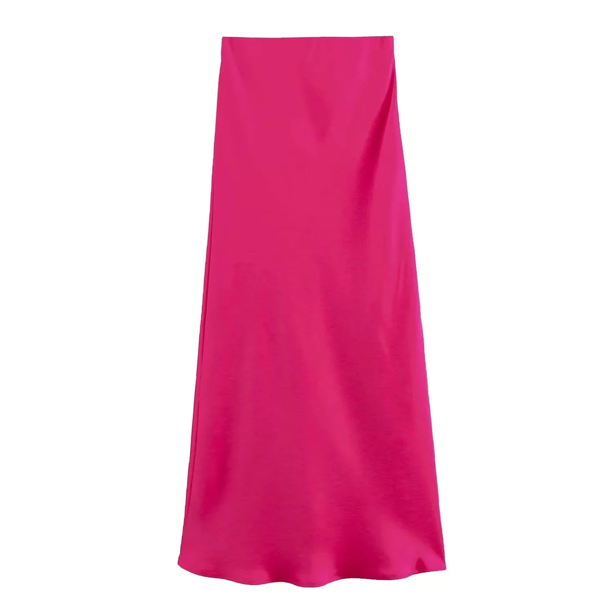 Women&#39;s Flowing Satin Midi Skirt: Vintage High-Waist Flared Hem Design