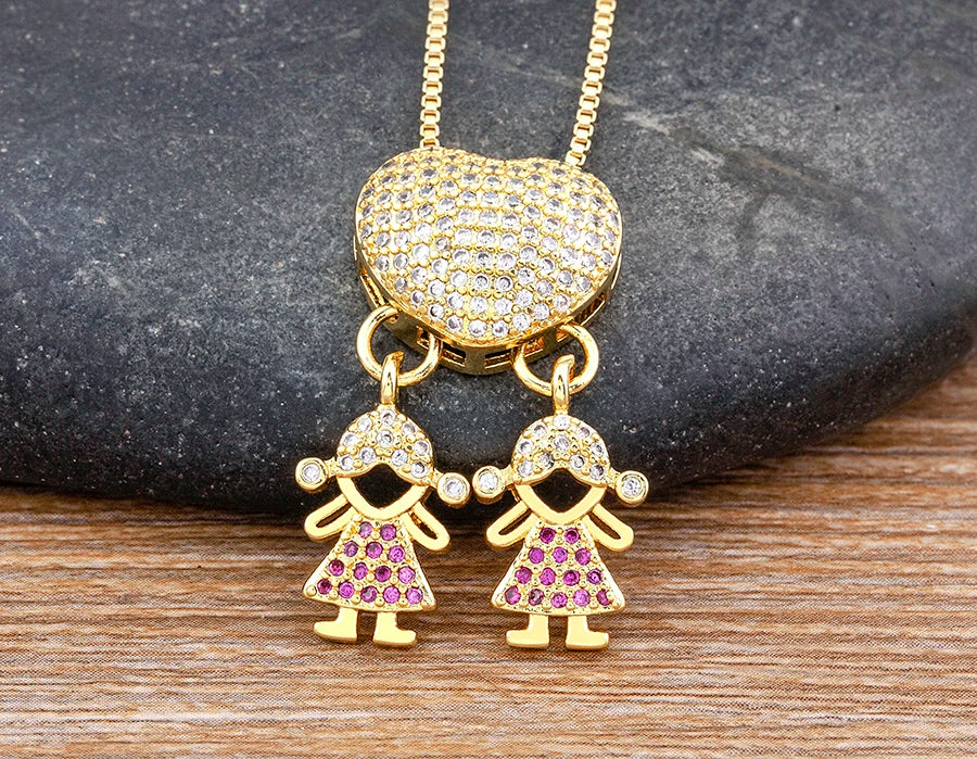 Nidin Luxury Crystal Zircon Heart Pendant Necklace for Girls and Boys, Romantic Inlaid Design Fashion