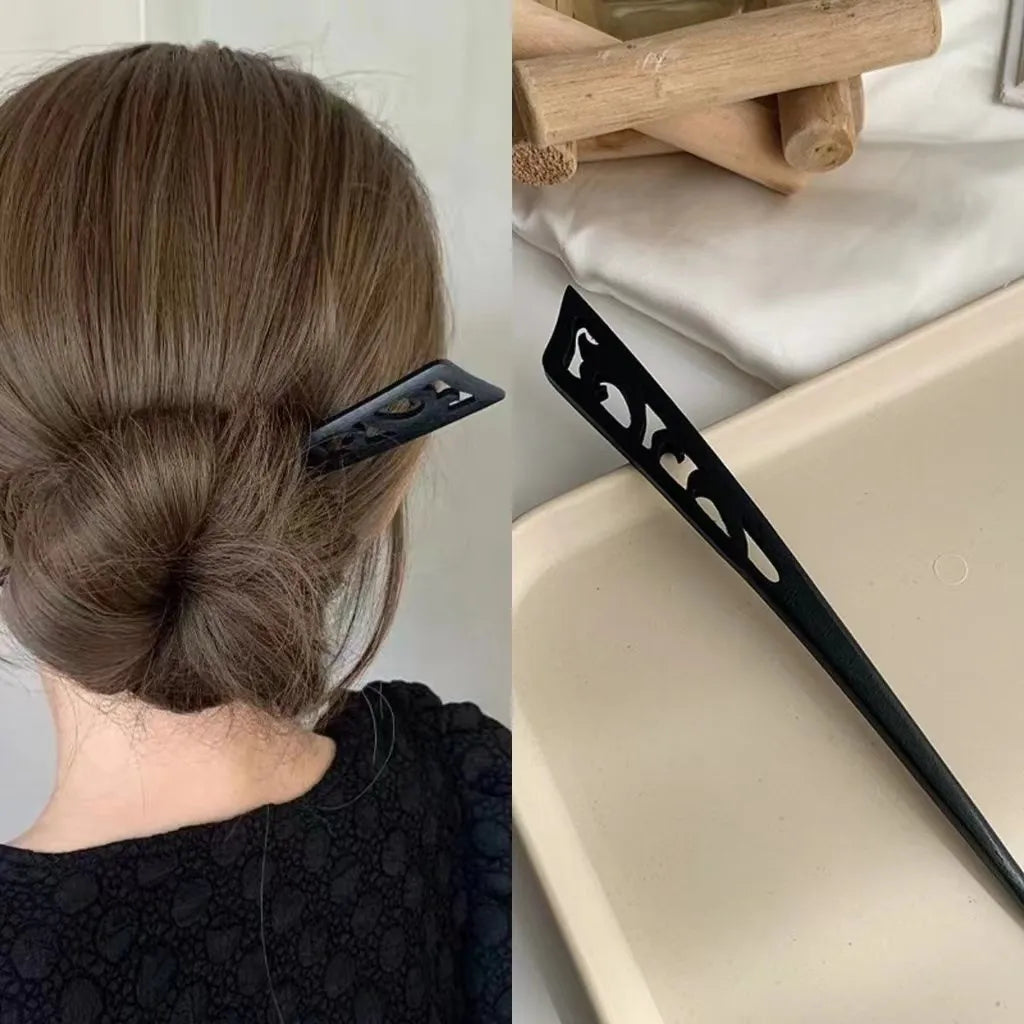 Simple Black Wood Hairpin – Elegant Hair Accessory for Women, Perfect for Everyday or Special Occasions