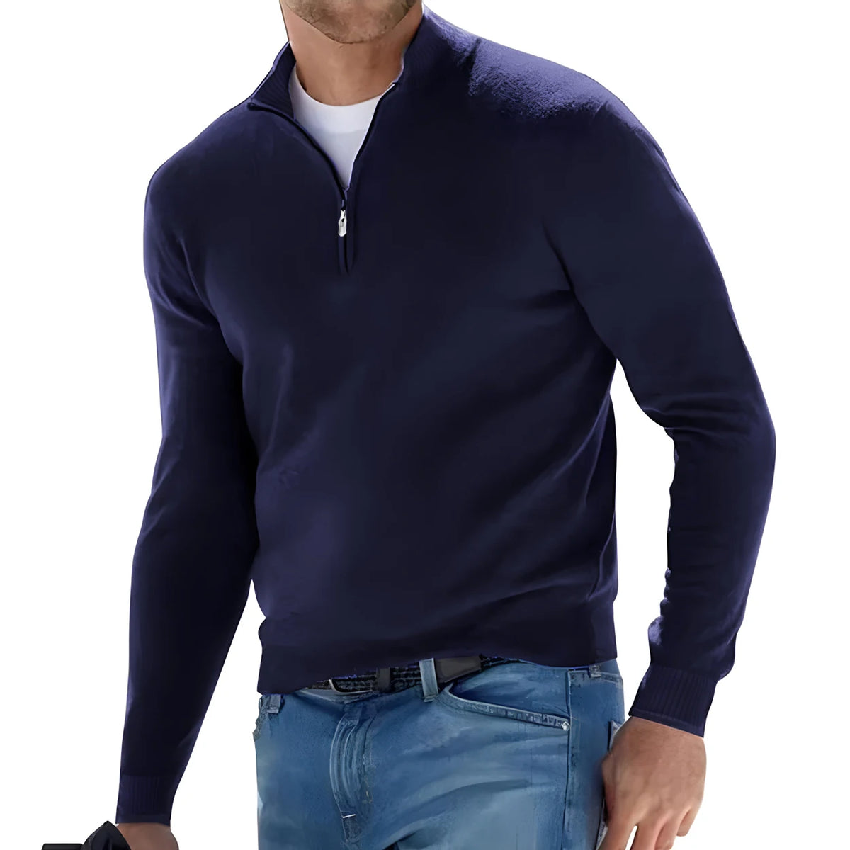 Autumn Men&#39;s Warm Pullover Sweater – Half Zipper, Solid Color, Slim V-neck, Long Sleeve Casual Sweatshirt for Winter